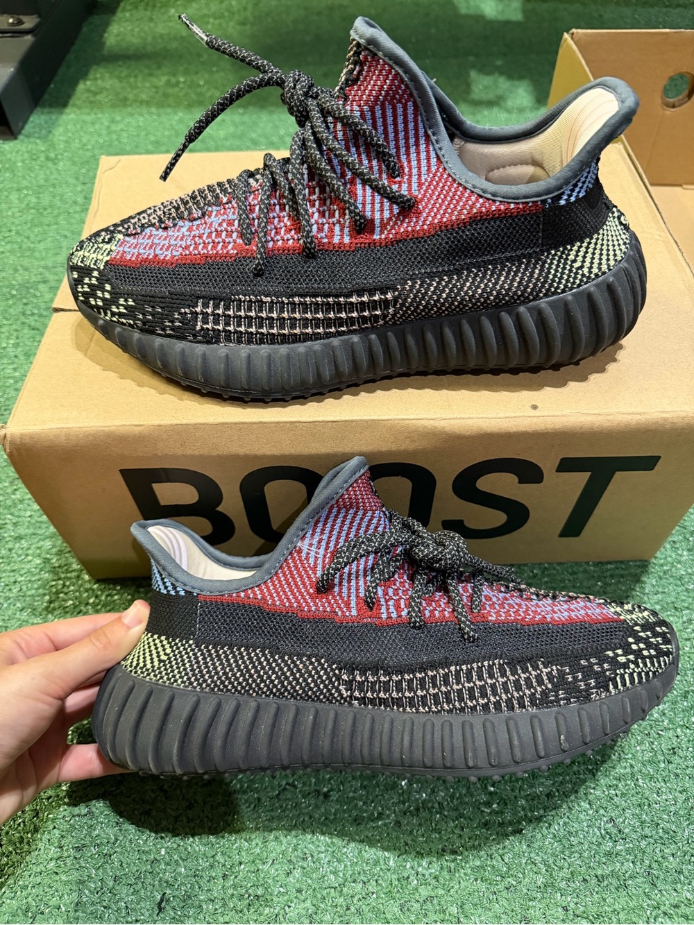 Yeezy Boost 350 V2 Black Red Multi Knit Sneakers